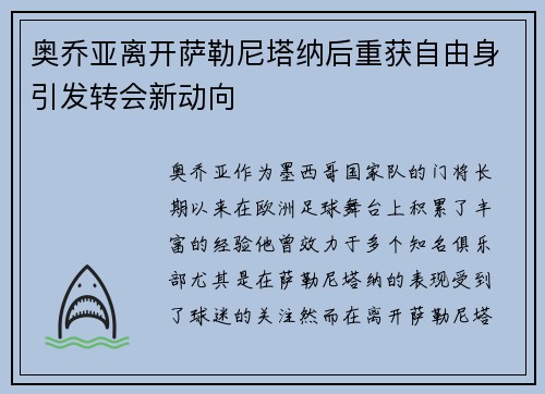 奥乔亚离开萨勒尼塔纳后重获自由身引发转会新动向 奥乔亚离开萨勒尼塔纳后重获自由身引发转会新动向